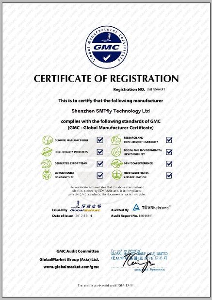 중국 Shenzhen SMTfly Electronic Equipment Manufactory Limited 인증
